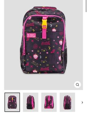 Baseballism bat bros Patterned Black and Pink Backpack with Yellow Accent